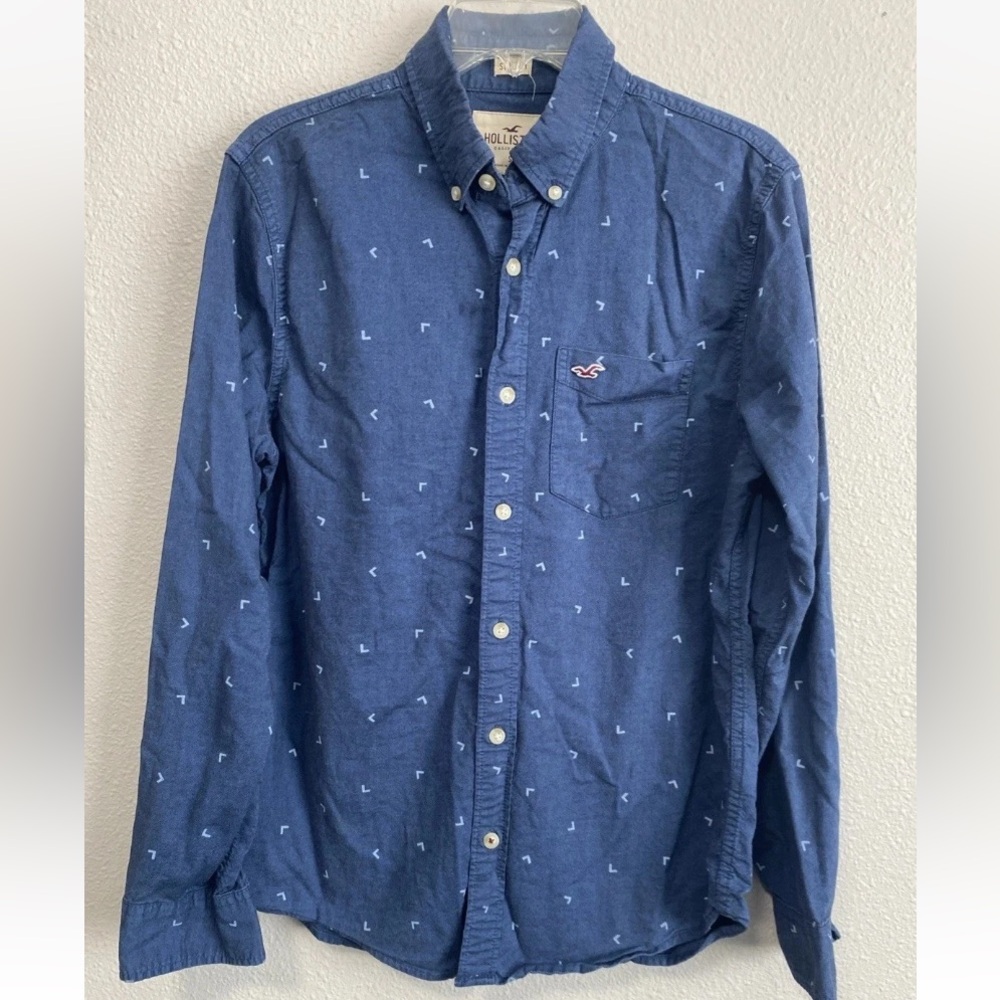Hollister Button Down Shirt Mens Sz Small Blue Design Long Sleeve Collared